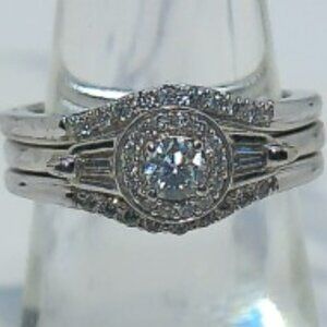 New Ladies 0.50 Ct Trio Bridal Set Size 7 10Kt Solid White Gold Natural Diamonds